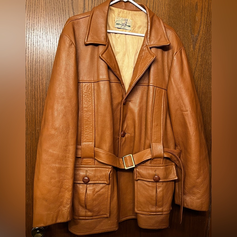 Rare! Vtg 70s Custom Coat Co Deerskin Leather Coat, belted waist Men’s 2XL